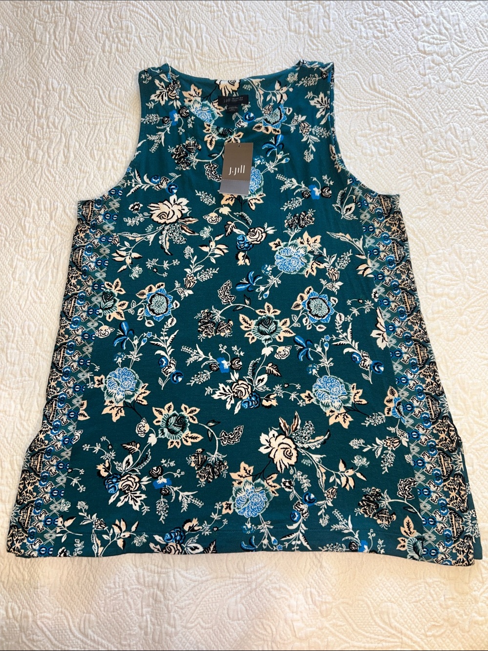 J. Jill Teal Floral Sleeveless Tank
